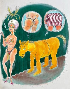 Nude Show Girl Buttocks Pondered by Show Horse - Sexy Cartoon Mad Magazine