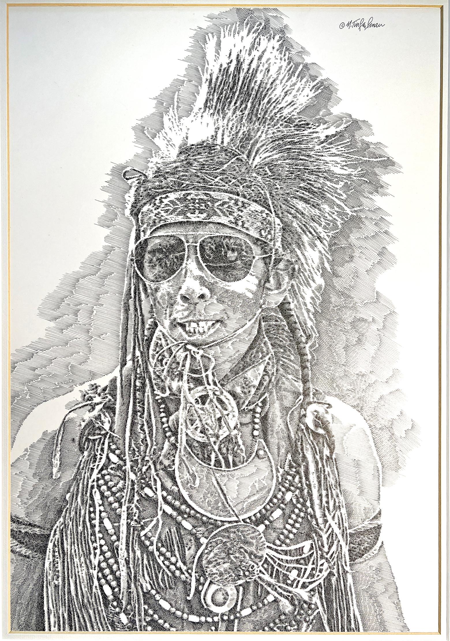 Indianerporträt in Feder und Tinte