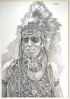 Native American Indian Portrait in Pen and Ink
