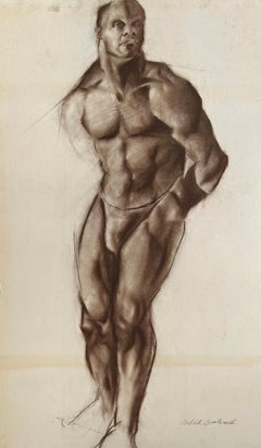 Muscular Black Male Nude Academic Life Drawing in Charcoal