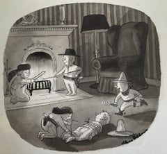 Vintage Macabre Kid Cowboys - Fun and Games  - Mid Century Dark Humor Cartoon.