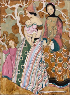 Art Nouveau Illustration Women and Children in the Woods 
