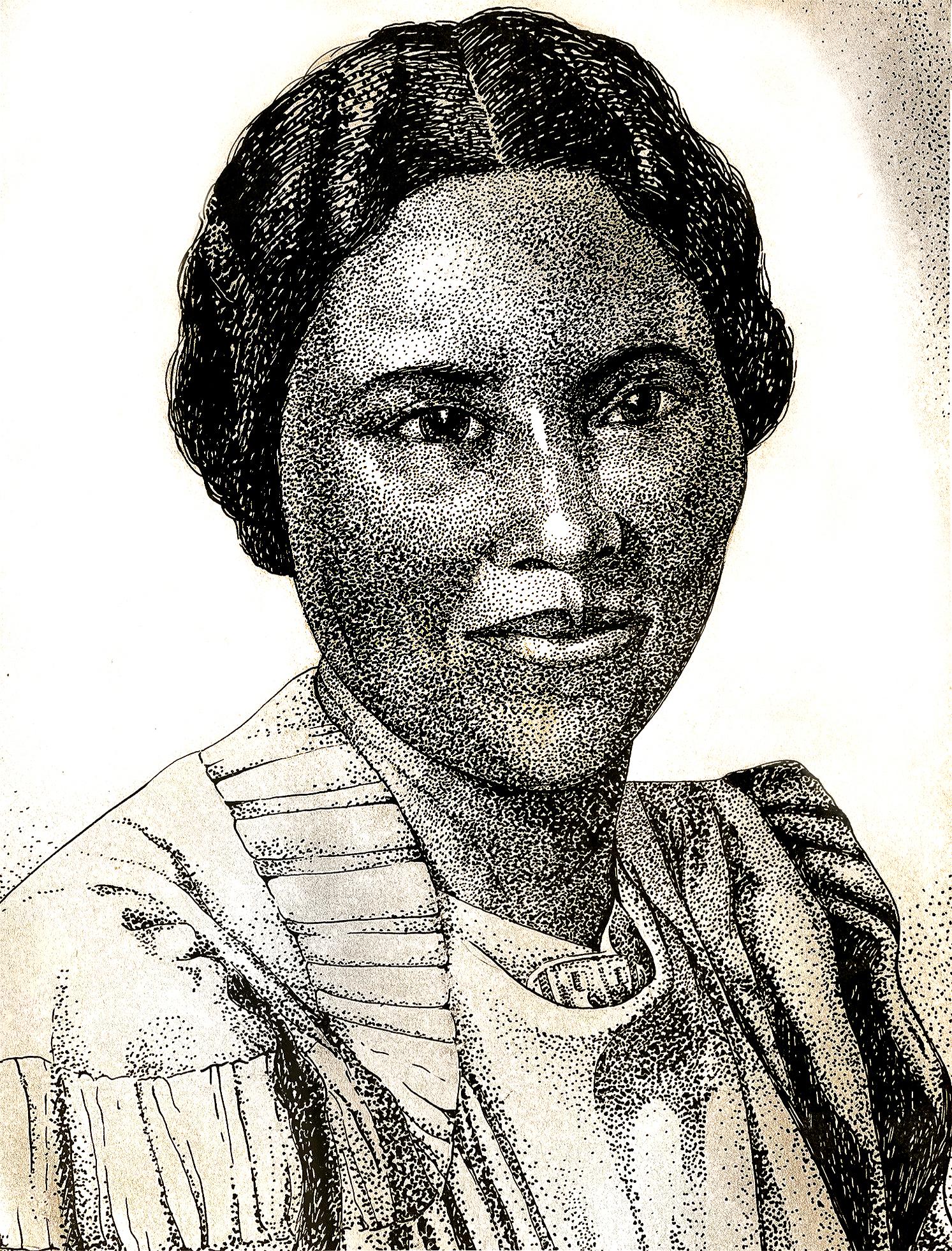 Lois Mailou Jones Figurative Art - Stipple Drawing in Black and White of the First Lady of Haiti - African American