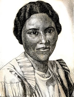 Stipple Drawing in Black and White of the First Lady of Haiti - African American