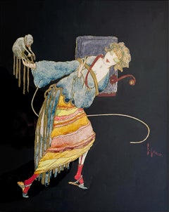 Art Deco Woman Holding Monkey - Female Illustrator