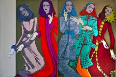 Cinq mannequins de mode portant des capuches à motifs Vogue des années 1970 - Portoricain