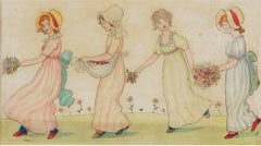Retro Procession Four girls with flowers - English Female Illustrator