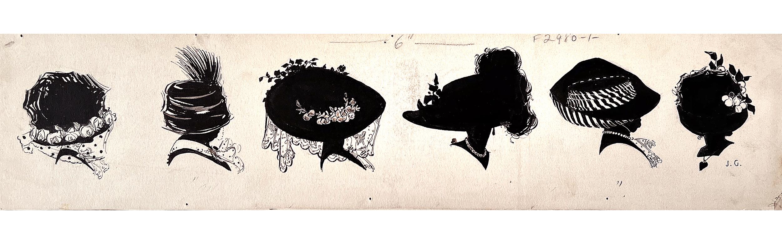 Abstract Silhouette Hat Portraits  - Female Illustrator of Golden Age