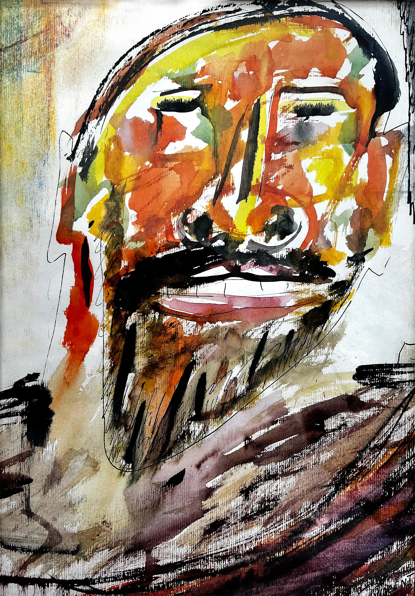 Portrait of African Man by African American Artist Expressionist Brush Strokes - Mixed Media Art by  Vincent D. Smith