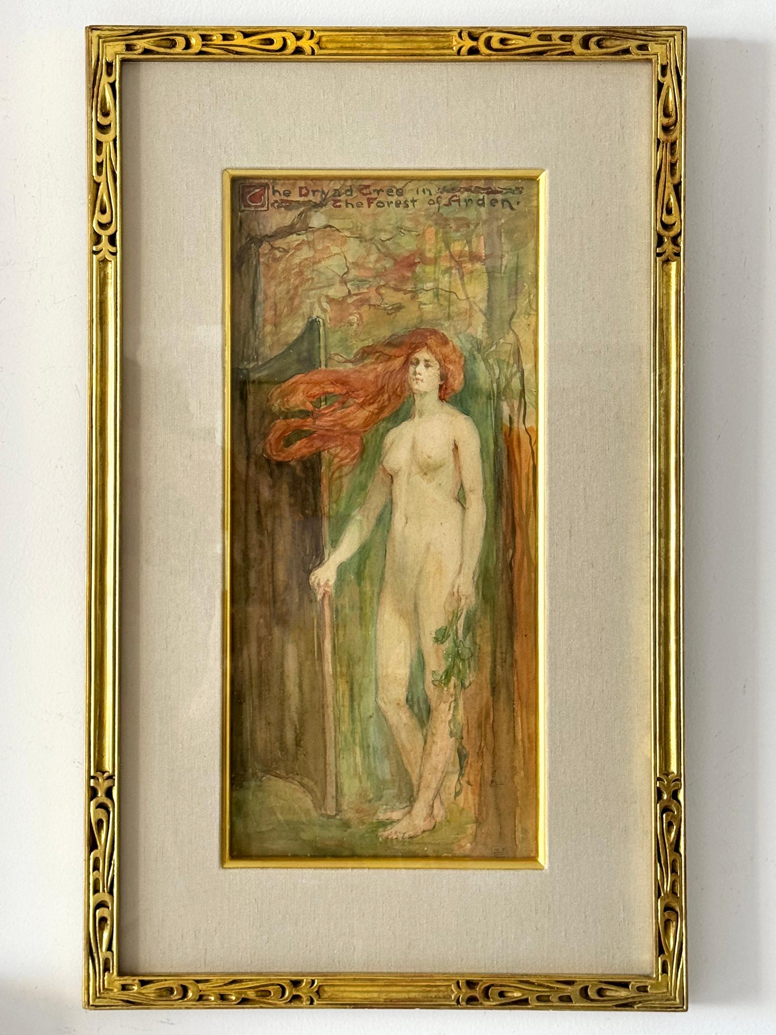 Margaret Fernie Eaton Nude Painting – Jugendstil Weiblicher Akt William Shakespeare - "The Dryad Tree  Wald von Arden"