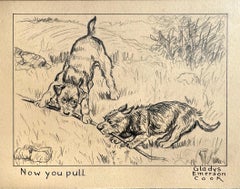 Dos perros jugando al Scottish Terrier  Mujer Ilustradora de la Edad de Oro Animalier