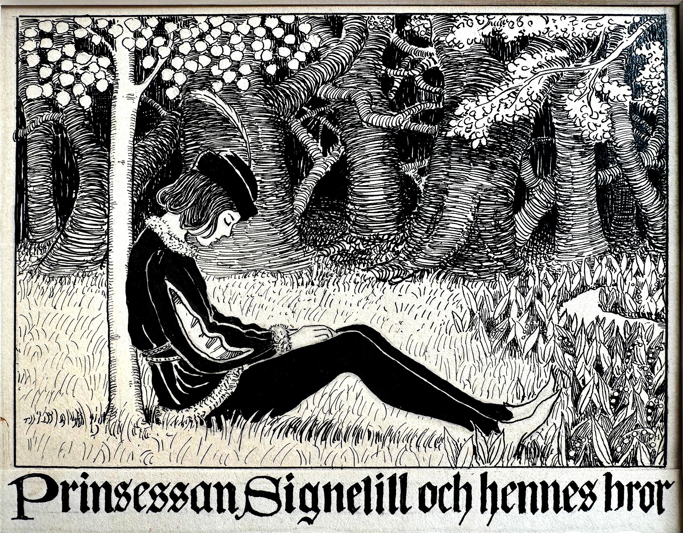 Figurative Art di Elsa Beskow - Libro di fiabe per bambini  Illustrazione fantasy in bianco e nero