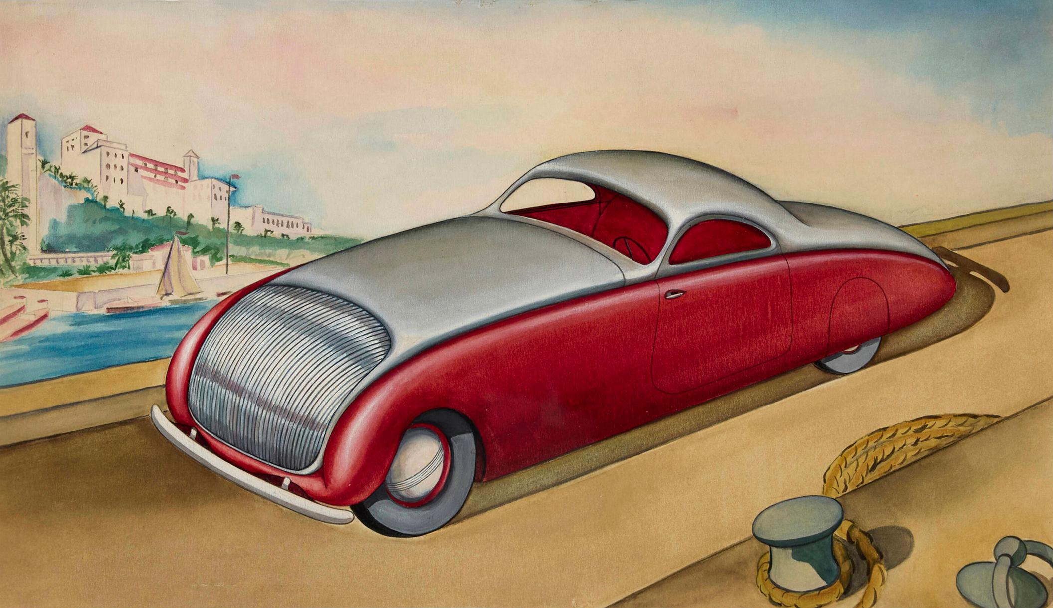 Klassische Autos, Stromlinienförmiges Coupé Art Deco Oldtimer  Automobilia