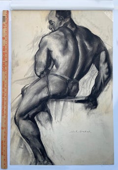 Black Male Nude Sitting,   Academic Charcoal Nude Figure Drawing Life Class