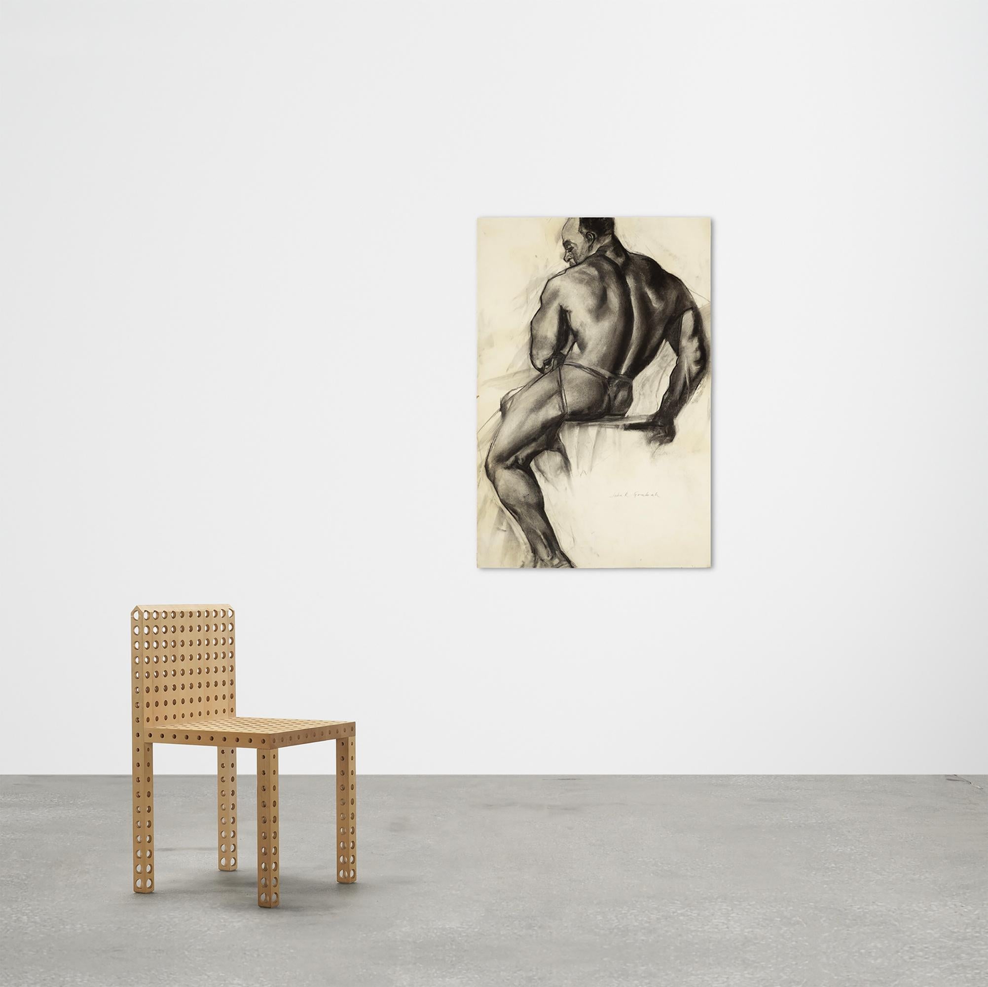 Black Male Nude Sitting,   Academic Charcoal Nude Figure Drawing Life Class  For Sale 5