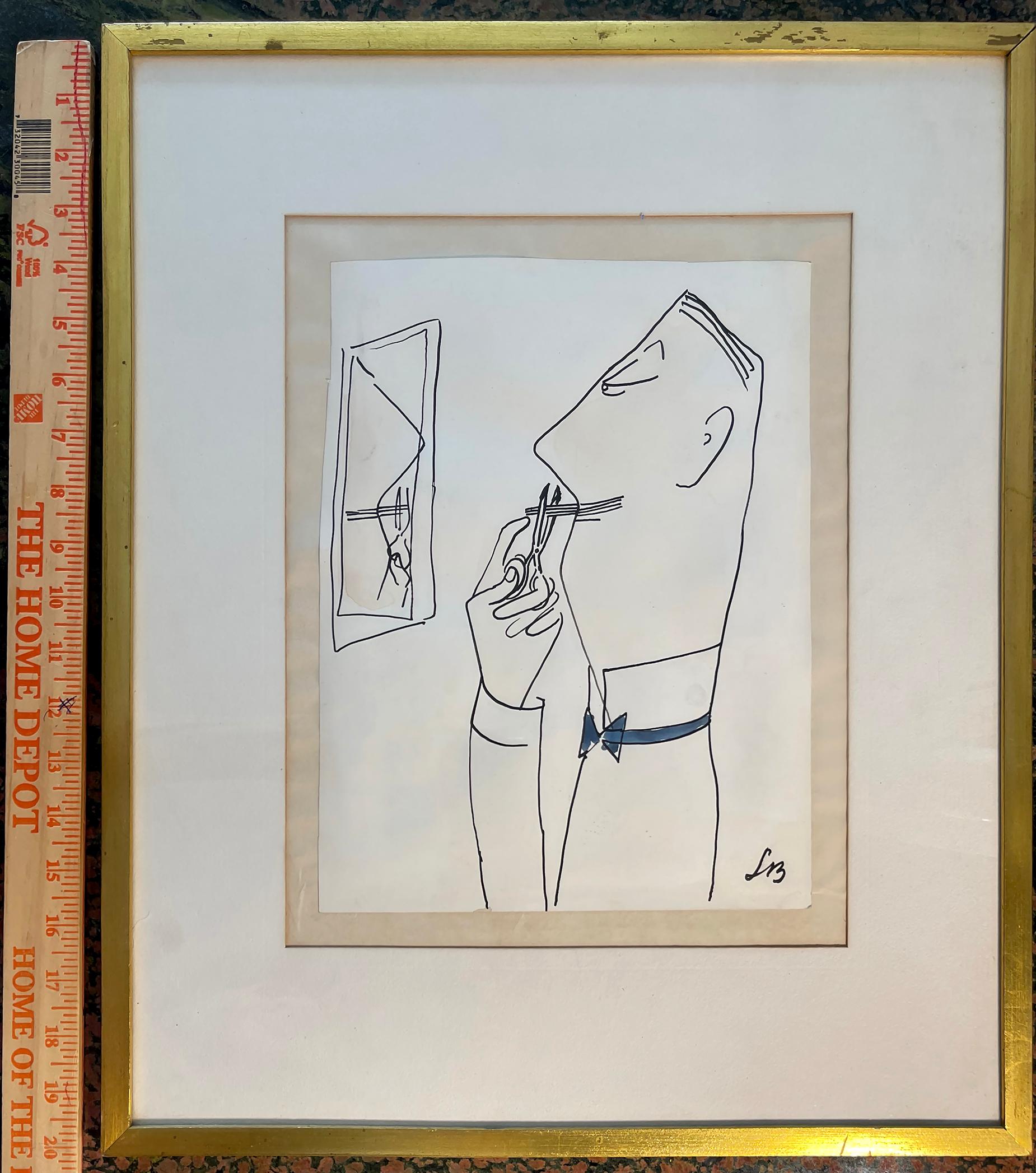 Debonair Man Cuts his Mustache in Front of Mirror - Outsider Art Art by Ludwig Bemelmans