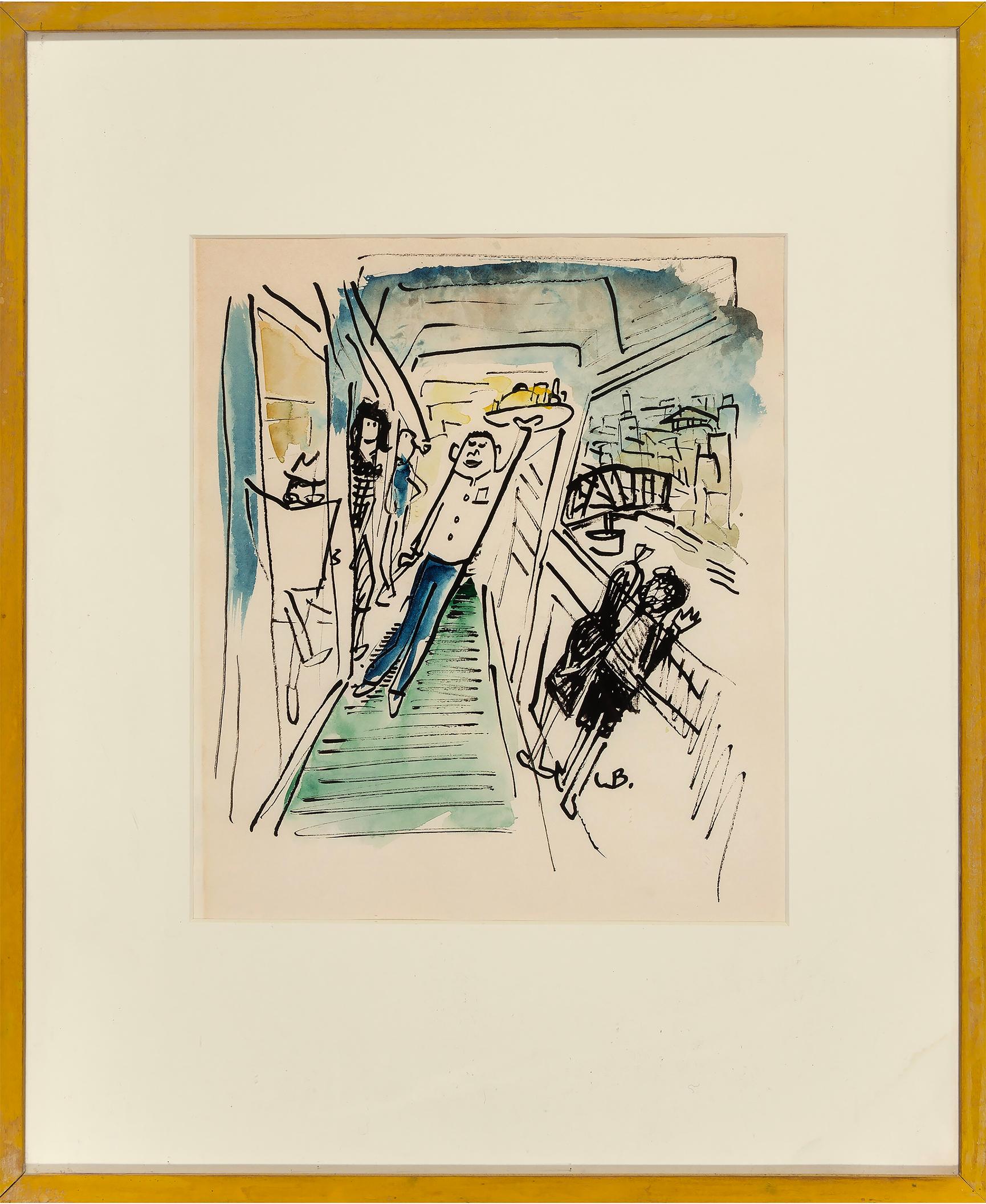 Waiter Dancing and Strutting on a Ship, Possible Madeline sighting - Art by Ludwig Bemelmans
