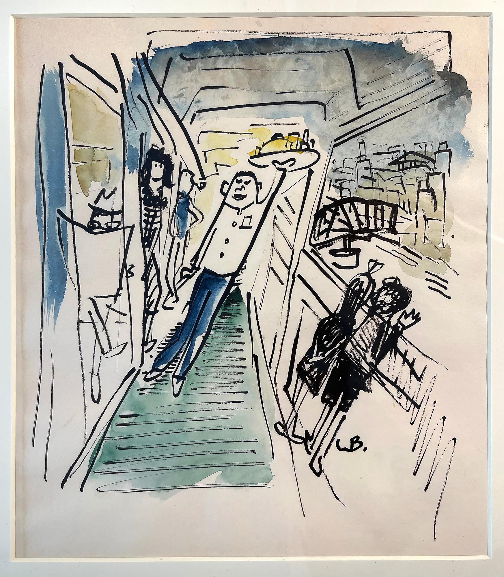 Camarero bailando y pavoneándose en un barco, Posible avistamiento de Madeline - Portrait Beige de Ludwig Bemelmans