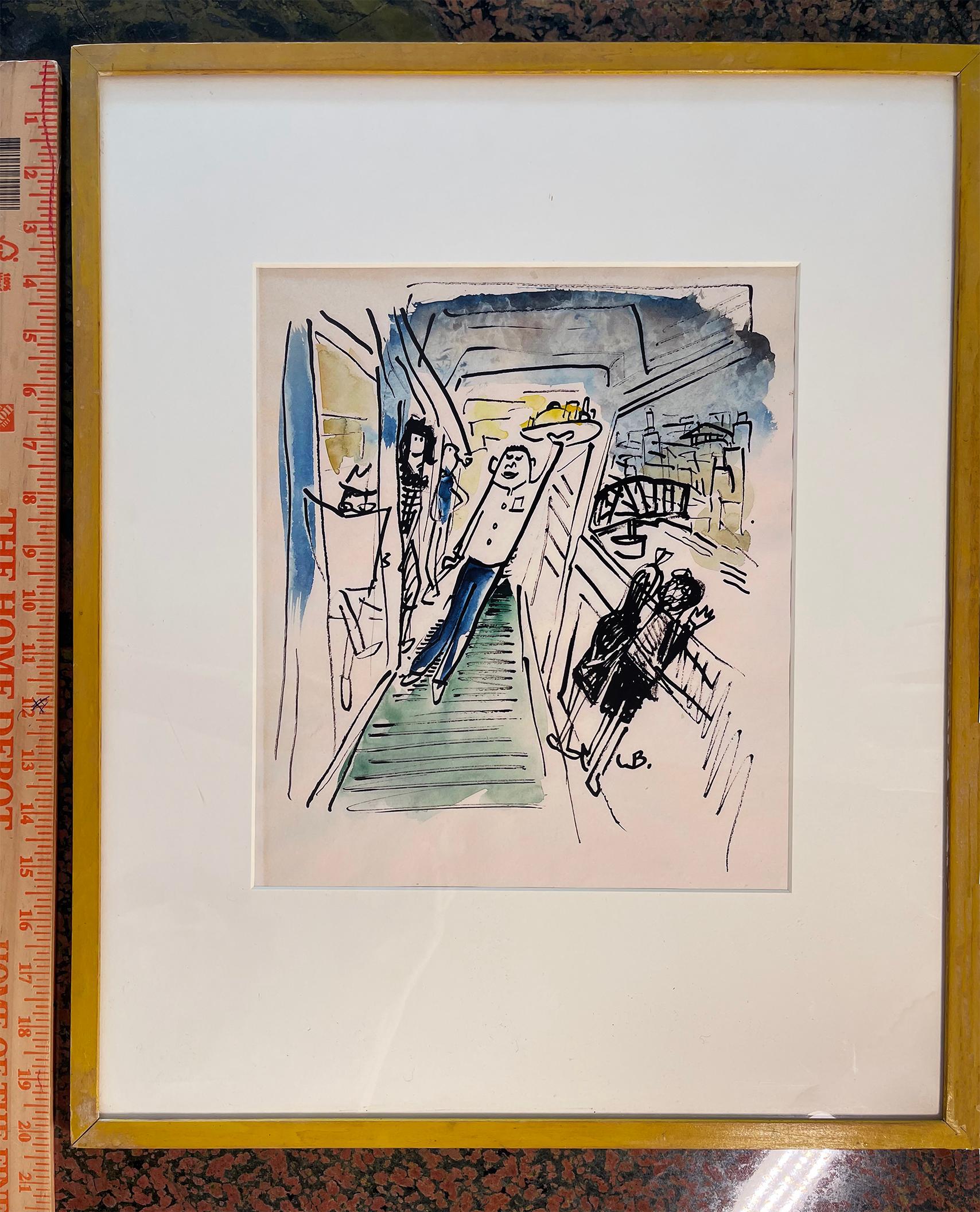 Waiter Dancing and Strutting on a Ship, Possible Madeline sighting - Modern Art by Ludwig Bemelmans