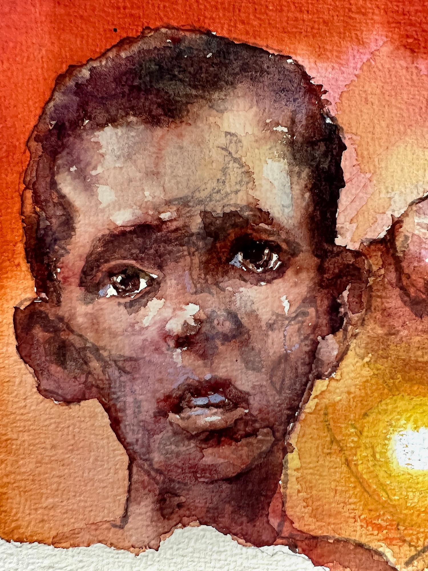 Les enfants africains souffrant de famine et de désespoir aux couleurs chaudes - L'Afrique est en voie de disparition   - Réalisme Art par Victor Olson