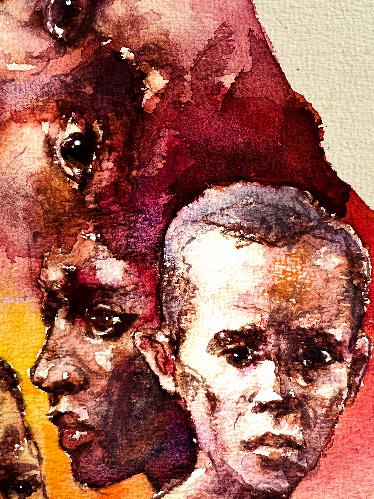 Les enfants africains souffrant de famine et de désespoir aux couleurs chaudes - L'Afrique est en voie de disparition   - Beige Figurative Art par Victor Olson