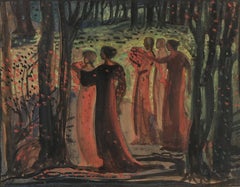 Mystical Draped Female Figures in Forest Gathering Flowers,  Allegorical