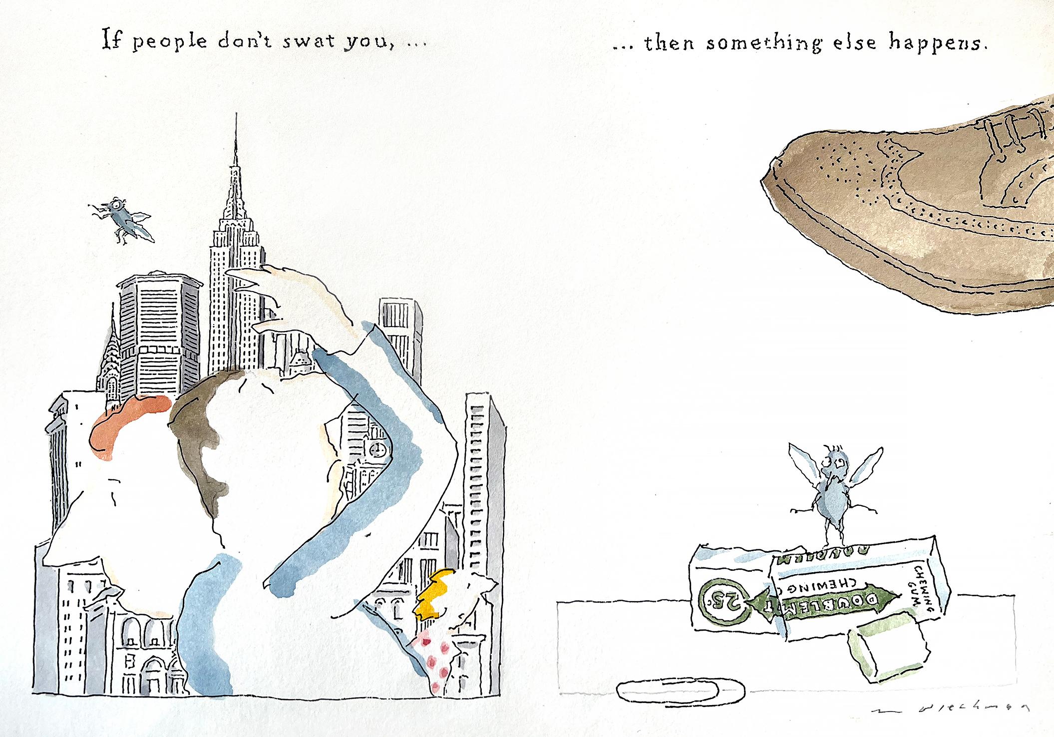 Flug über New York City  Illustration -  Optimismus – Empire-Stadtgebäude