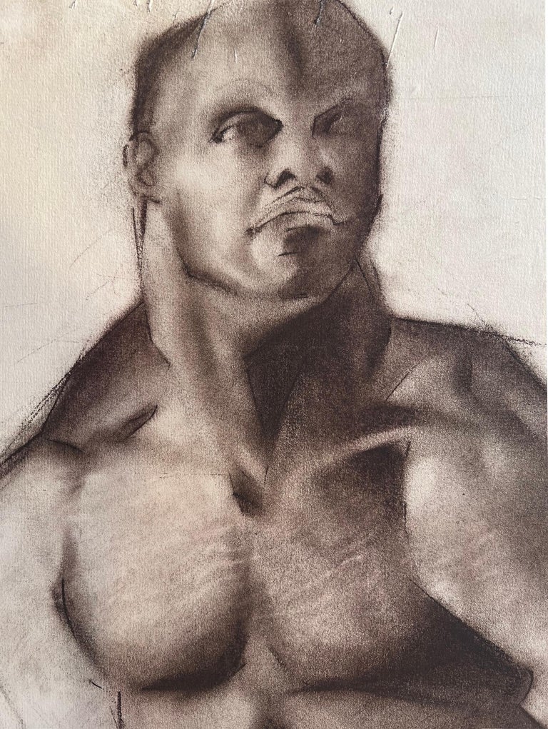 Muscular Black Male Nude Academic Life Drawing in Charcoal - Art by John R. Grabach