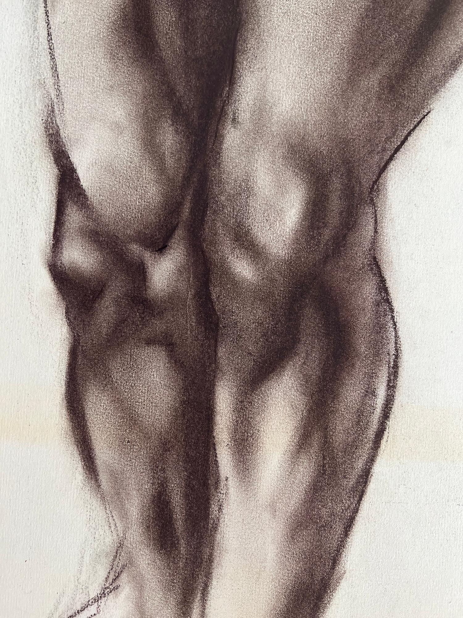 Muscular Black Male Nude Academic Life Drawing in Charcoal For Sale 1