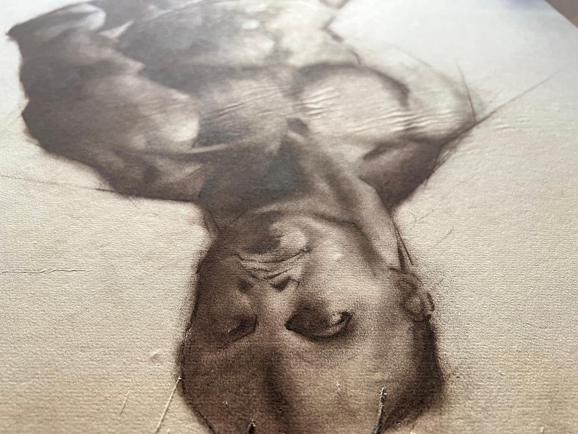 Drawing Muscular Noir Male Nude Academic Life en Charbon de Bois en vente 4
