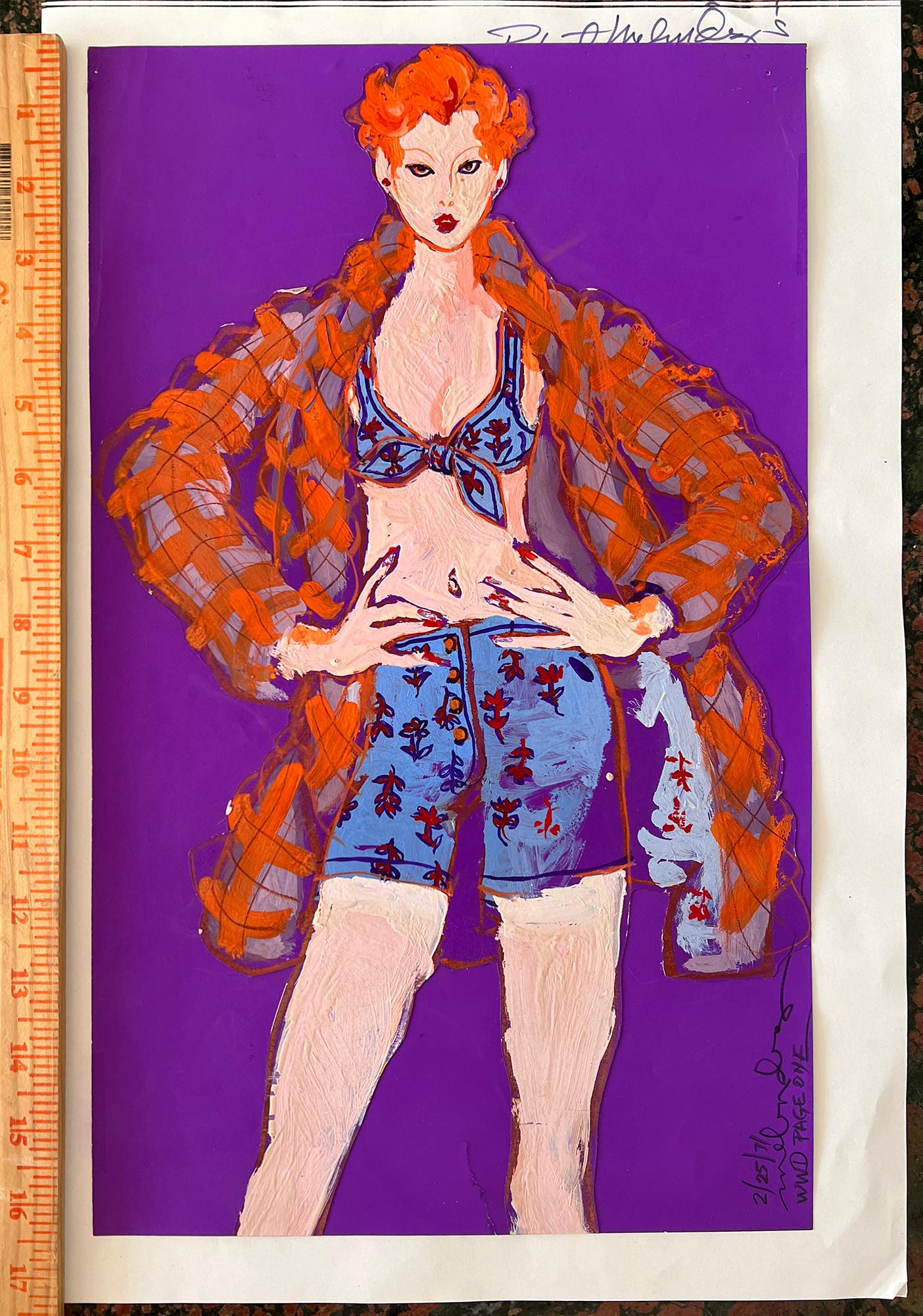 Redheaded Model Purple Fashion Illustration for Women's Wear Daily For Sale 2