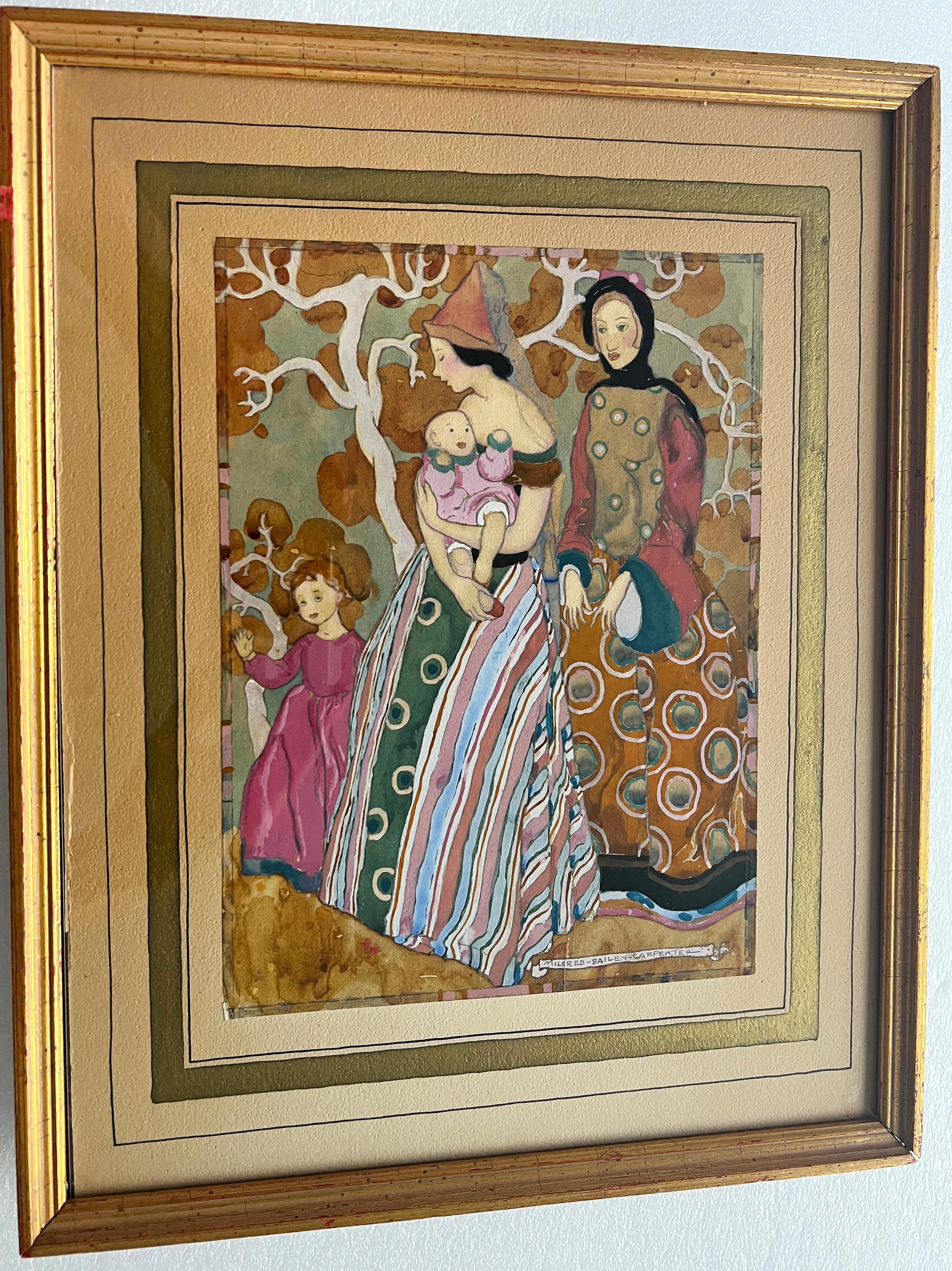 Jugendstil Illustration Frauen und Kinder in den Wäldern  im Angebot 5