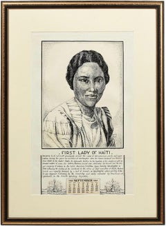 Stipple Drawing in Black and White of the First Lady of Haiti - African American