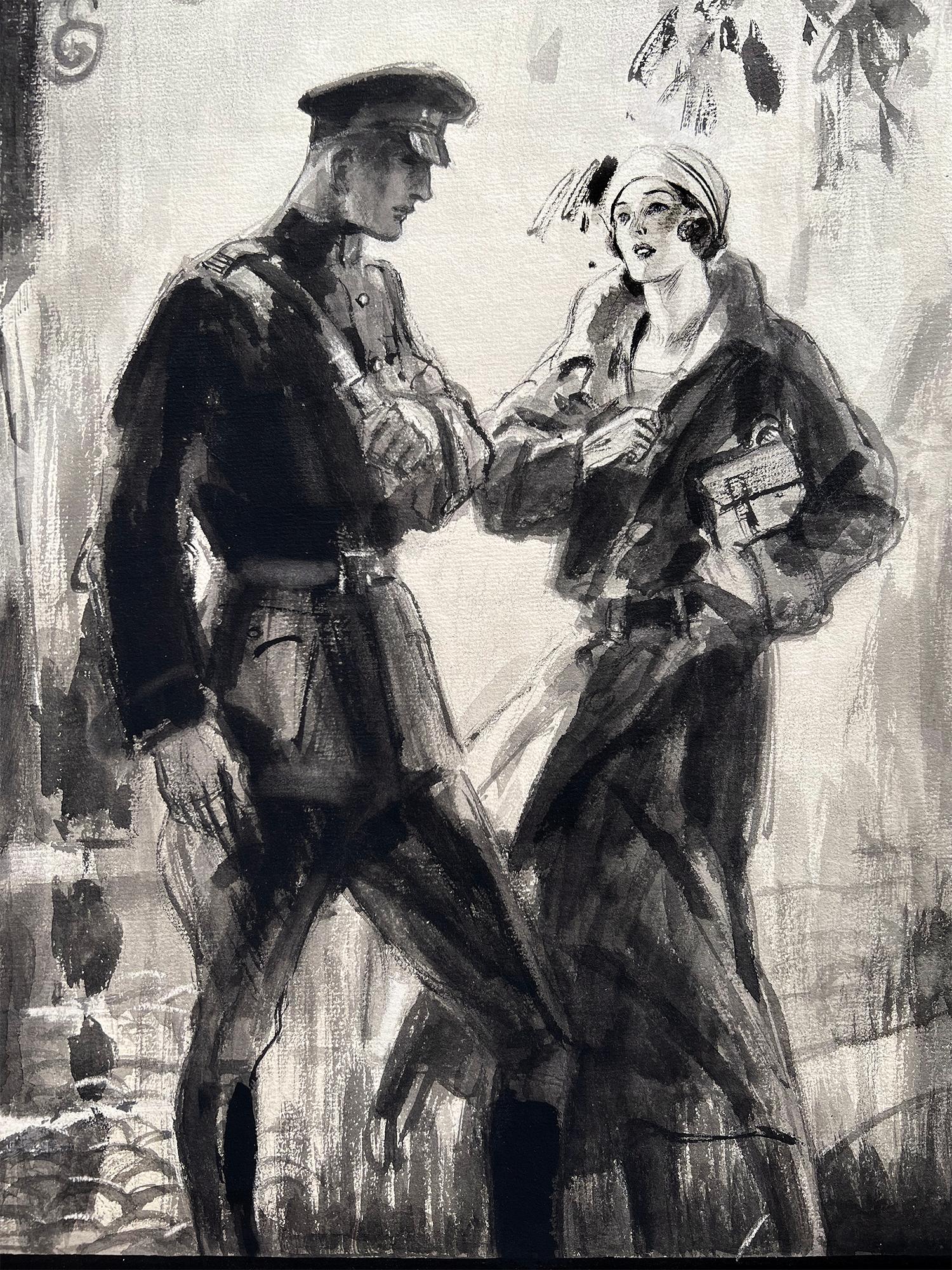 Romantic Couple In Wartime Paris  on Rainy Parisian Night For Sale 1