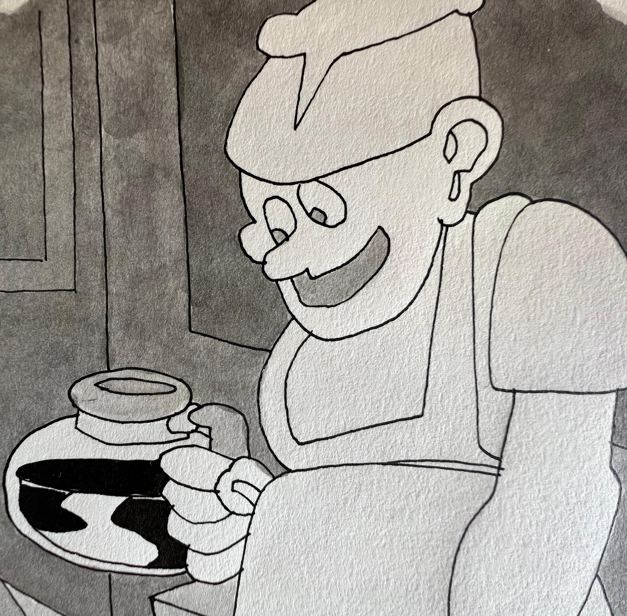 Che ne dici di un po' più di caffè, vignetta del New Yorker - Portrait Grigio di Gahan Wilson