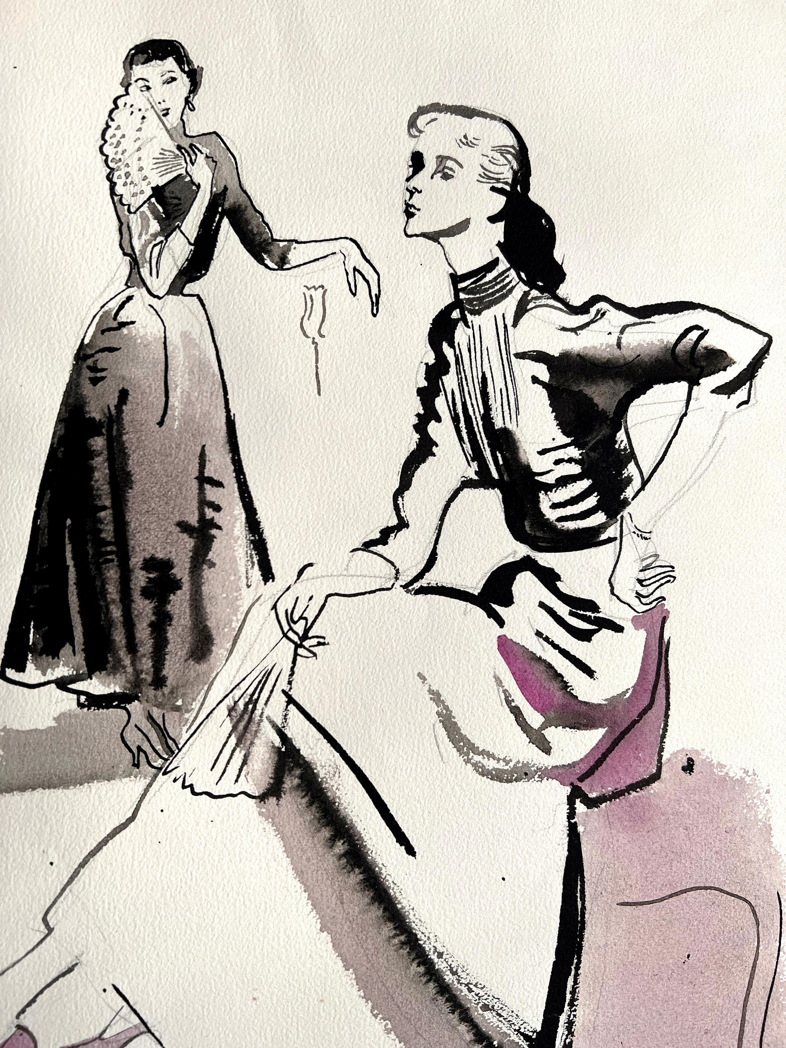 Mid- Century Fashion Illustration - Neiman Marcus ? - Modern Art by Marjorie Ullberg