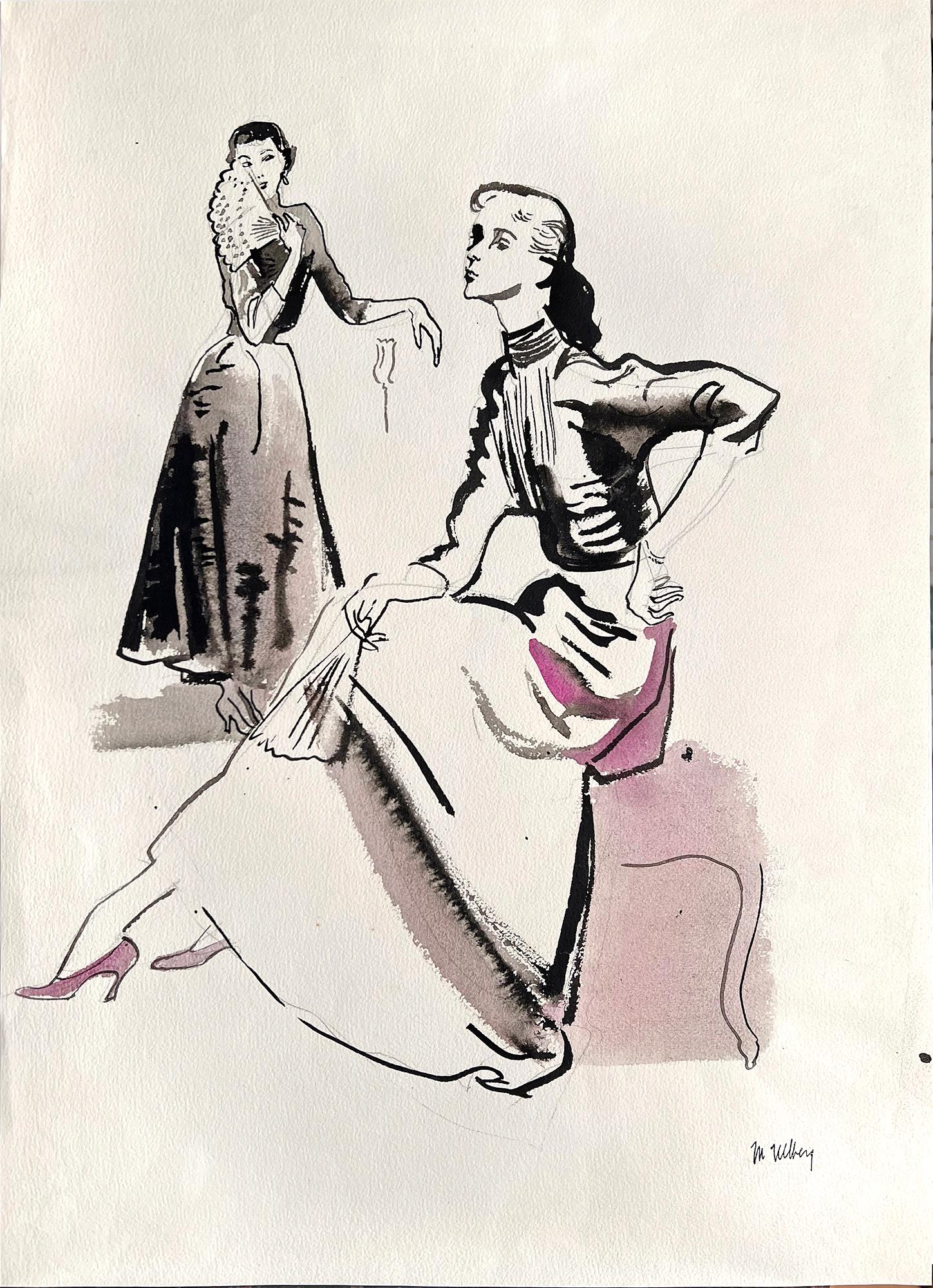 Marjorie Ullberg Figurative Art - Mid- Century Fashion Illustration - Neiman Marcus ?