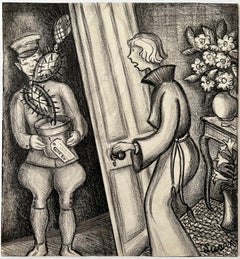 Surprised Woman with Cactus  1920s Female Illustrator