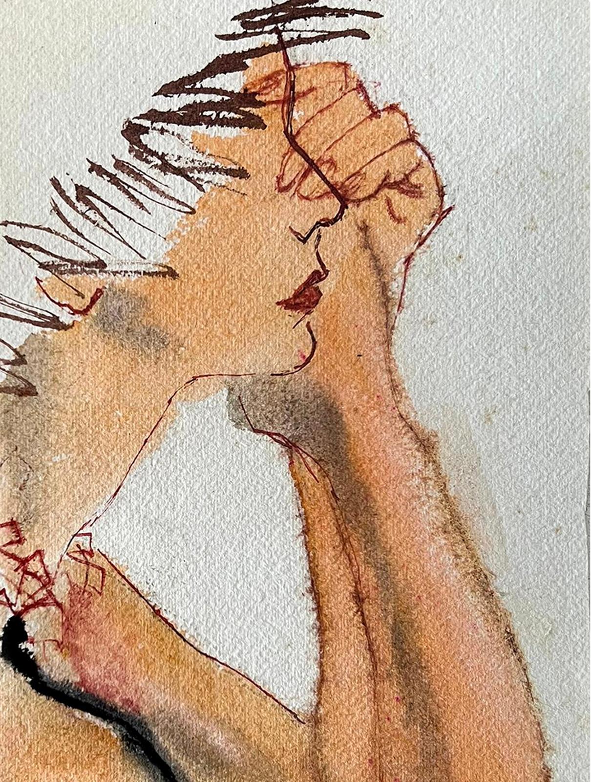 Ritratto glamour a Palm Beach con cappello da sole  - Illustratrice di metà secolo in vendita 3