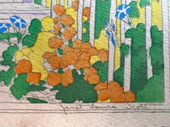 Illustrazione d'arte e artigianato di donna in abito giallo in mezzo al fogliame