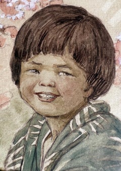 Japanese Children in Traditional Dress  Playing Shamisen - Woman Artist