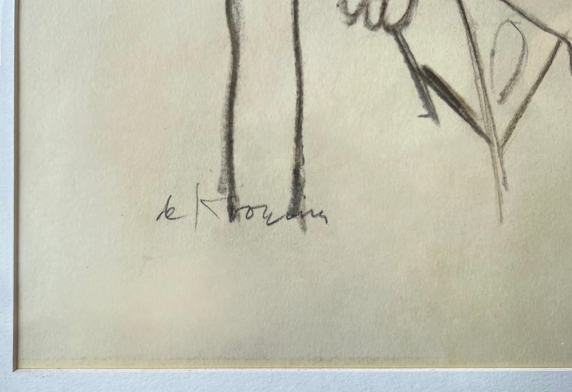Eine große Kohle-auf-Papier-Darstellung von einem der wohl einflussreichsten Künstler Amerikas.   Sie stammt von der bahnbrechenden Allan Stone Galleries, die sich schon früh für Willem de Kooning und die Avantgarde einsetzte. In natura sieht es