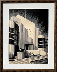 Art Deco Couple In Front of  Black and White Art Deco Architecture
