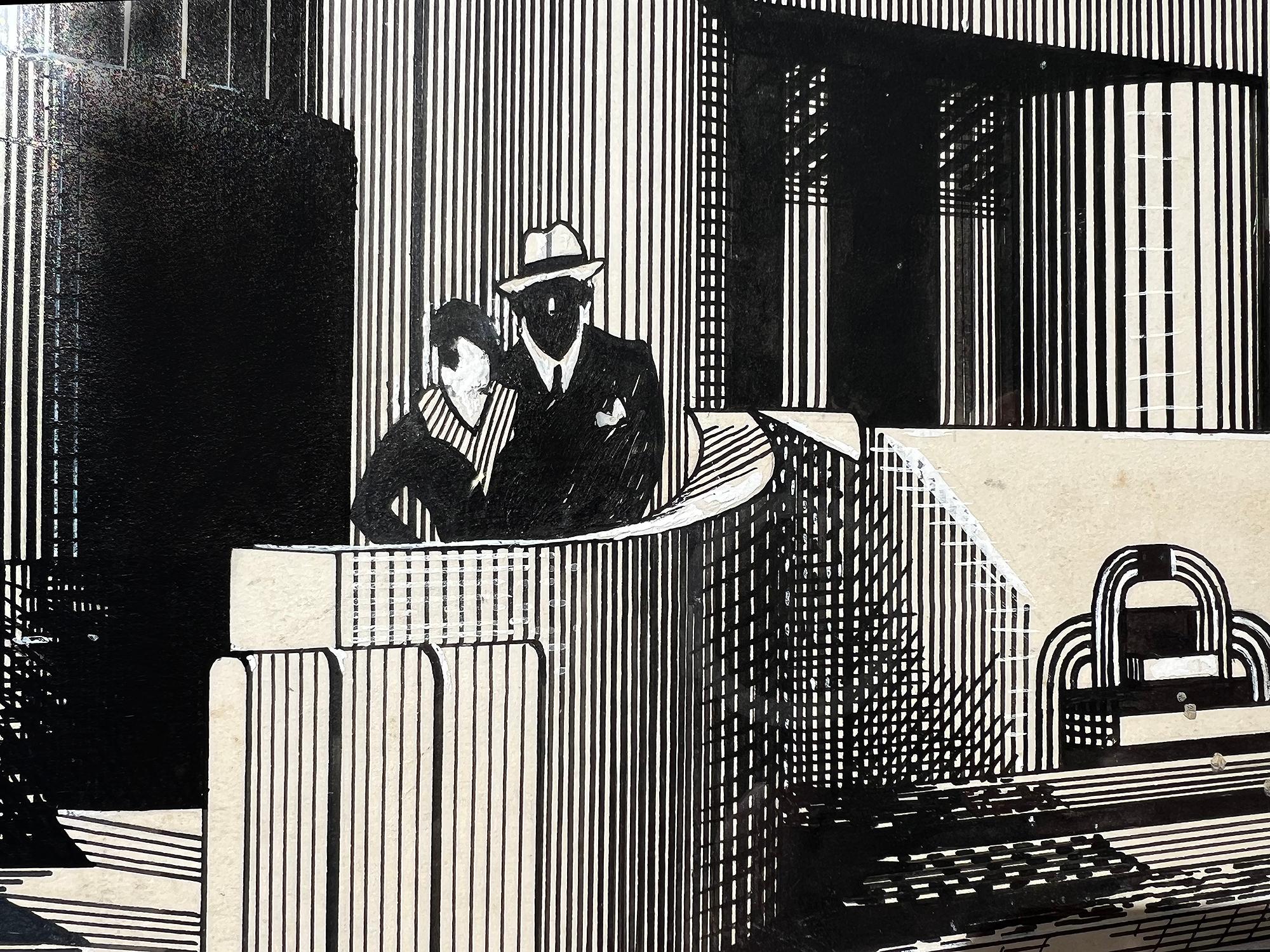 Art-Deco-Paar vor einem  Schwarz-weiße Art-déco-Architektur im Angebot 1