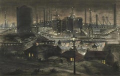 Industrial Steel Plant at Night Port Talbot - Mid-Century  - like L. S. Lowry