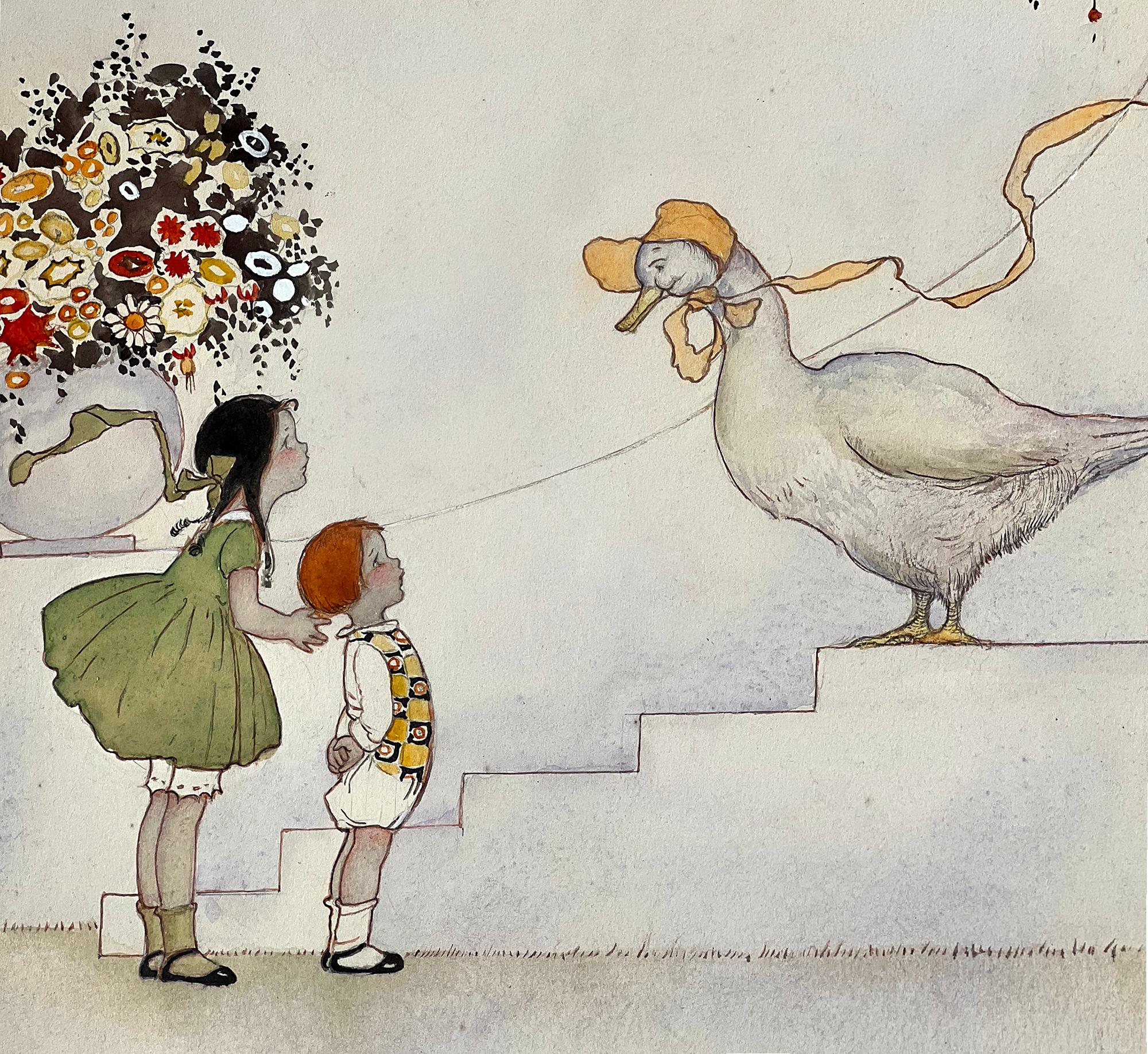 Children's Book Illustrator  -  Mother Goose, Children and Flowers  - Art by Margaret Evans Price