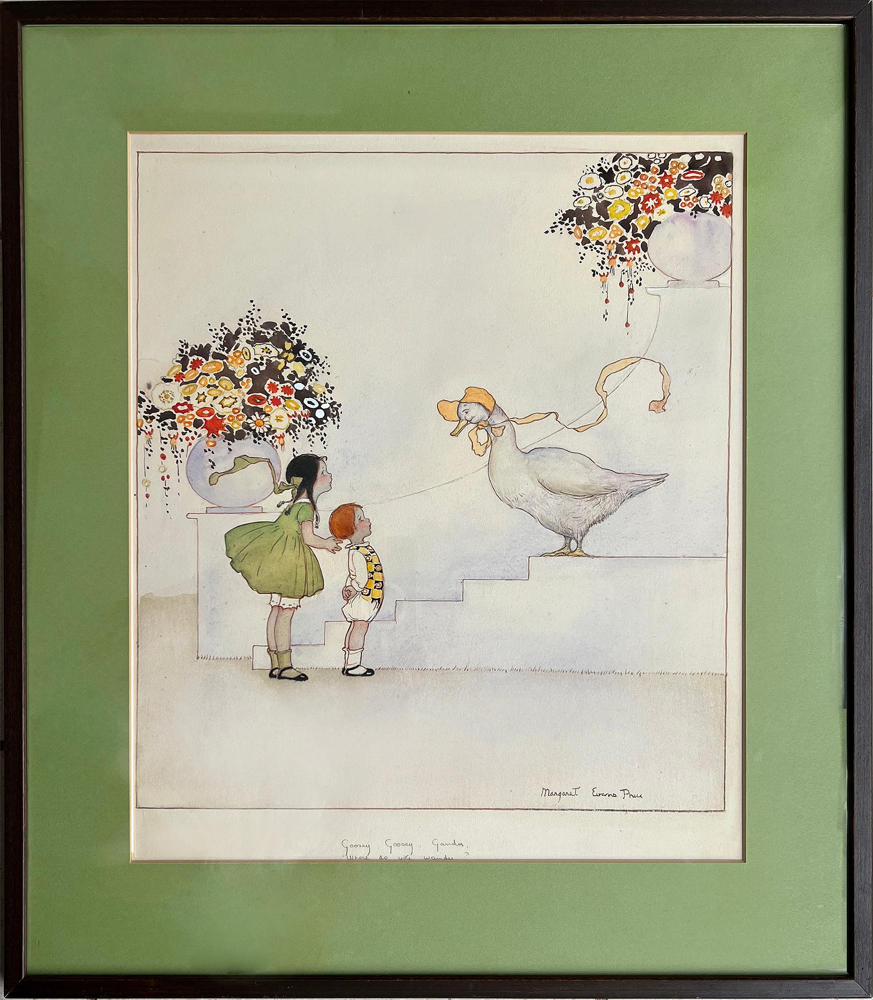 Children's Book Illustrator  -  Mother Goose, Children and Flowers  For Sale 1