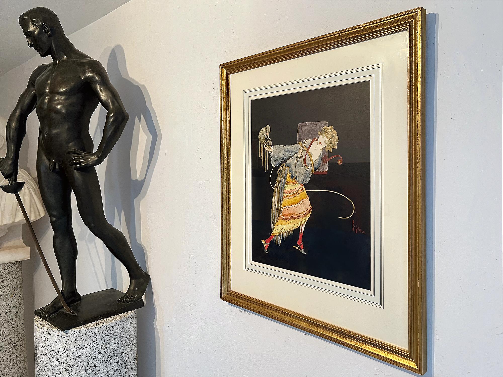  Art Deco Woman Holding Monkey - Female Illustrator For Sale 5