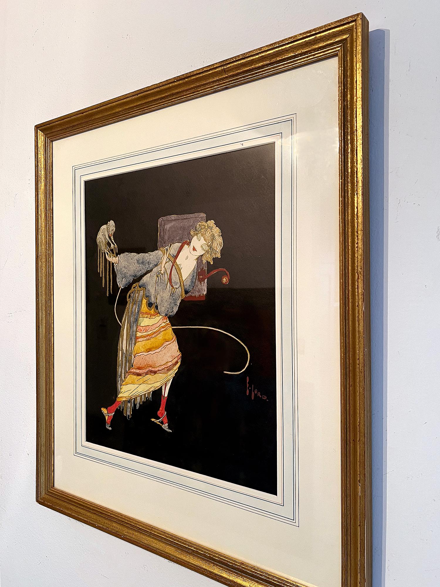  Art Deco Woman Holding Monkey - Female Illustrator For Sale 6