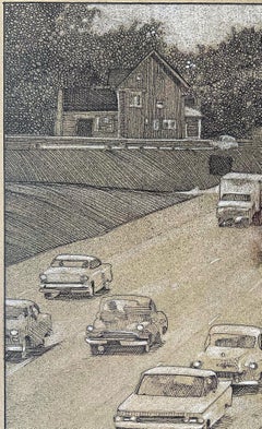 Surreal semi-Nude Man in the Middle of the Highway